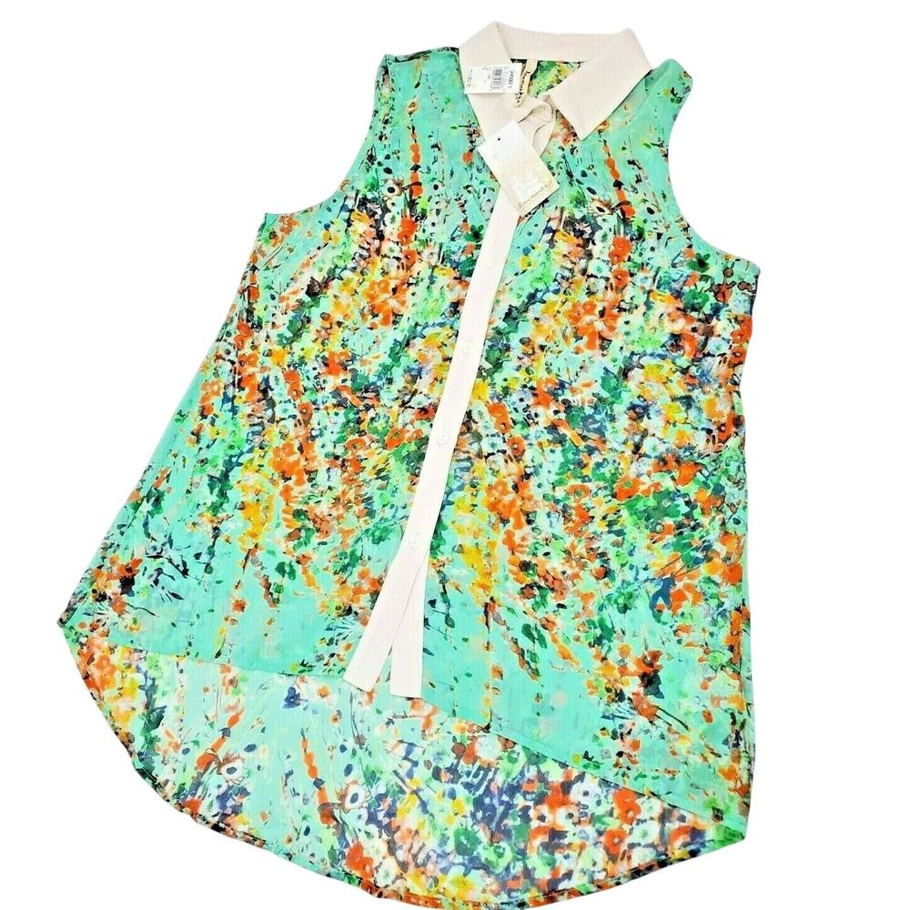 Y2K Cavenders Lovemarks Top Womens Size S Sleeveless Collar Cut Out Button Up